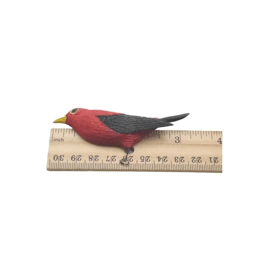 Artist Signed Scarlet Tanager Wood Red Black Yellow Bird Brooch Pin Vintage